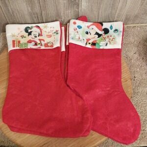 Lot Of 4 Disney  Holiday Christmas Stocking Mickey Mouse Red Felt Cloth 16 In.